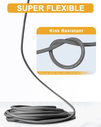 Miniatura 2 de OCPTY Water Pressure Washer Hose 3/8" 50ft 6000 psi Gray 2-Braid R2 Kink Resistant, Hot and Cold Water Max 248°F, Non-Marking