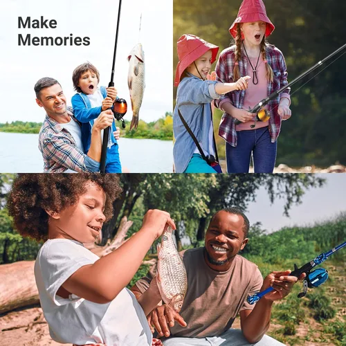 Miniatura 6 de Lanaak Caña de Pescar para Niños, Juego de Caña de Pescar Telescópica Portátil para Niños, Kit Combo de Caja de Aparejos y Red de Pesca, Equipo