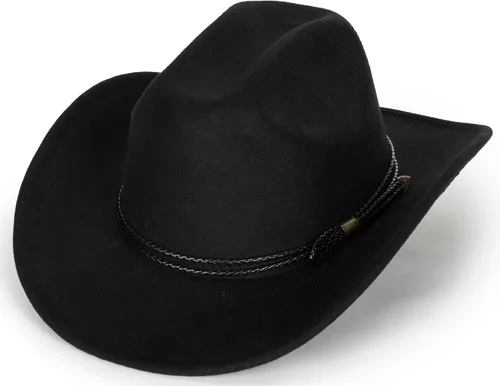 Miniatura 4 de Sombrero de vaquero clásico de fieltro occidental para mujeres y hombres de ala ancha con hebilla de cinturón (tamaño: mediano-grande)