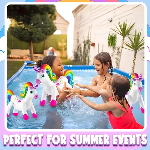 Miniatura 6 de Decoraciones inflables de fiesta de unicornio – (paquete de 4) 24 pulgadas – Unicornios grandes de arco iris inflables para decoraciones