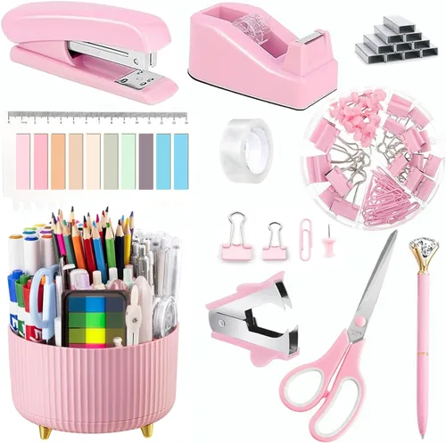 Miniatura 13 de Suministros de oficina, accesorios de escritorio negros, juego de suministros de oficina, juego de grapadora y dispensador de cinta, tijeras