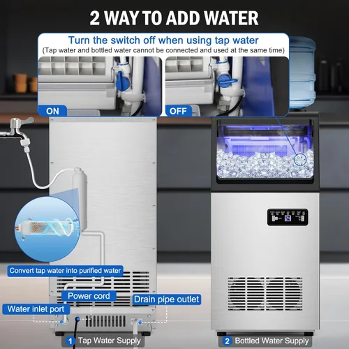 Miniatura 2 de Máquina comercial para hacer hielo de 110 libras/24 horas, 36 bandejas de hielo, máquina de hielo independiente y bajo mostrador de acero inoxidable