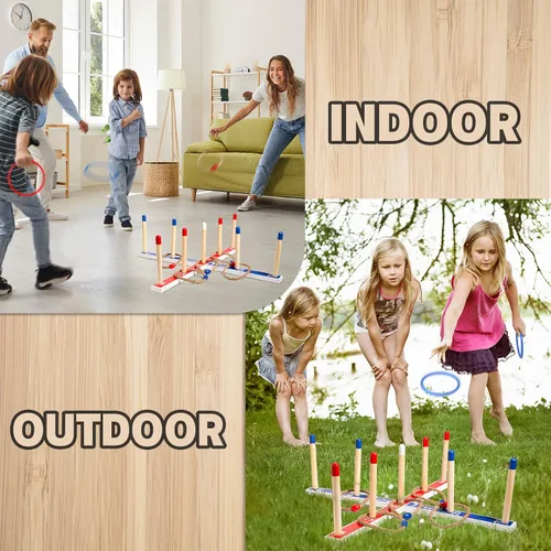 Miniatura 9 de Juegos de juguetes para interiores y exteriores, juego de lanzamiento de anillos de madera grandes mejorados para niños, juegos de césped al aire