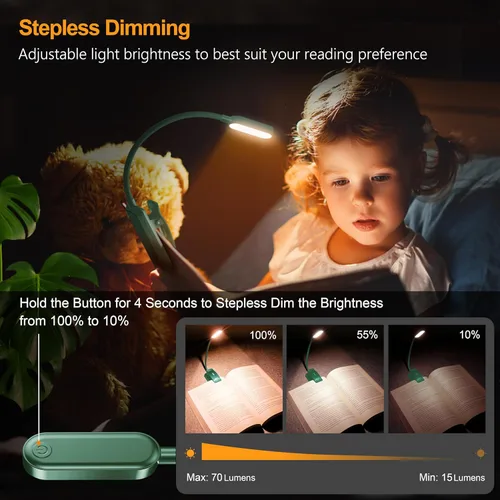 Miniatura 3 de Gritin Luz de libro recargable de 16 LED para leer en la cama, cuidado de los ojos, 3 temperaturas de color, brillo de atenuación continua, 80 horas