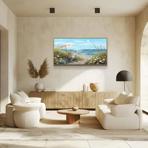 Miniatura 8 de ERQINHUA Gran decoración de pared para sala de estar, arte de pared en lienzo para restaurante, decoraciones para oficina, pinturas de mar azul