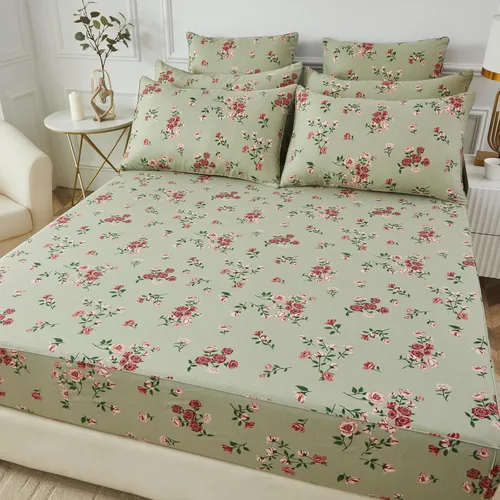 Miniatura 7 de FADFAY Juego de sábanas de cama tamaño King 100% algodón, color verde salvia, patrón floral de rosas rojas de campo francés, ropa de cama de lujo
