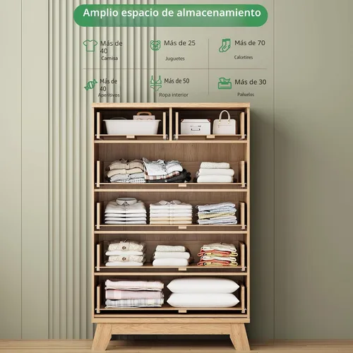 Miniatura 3 de Cómoda acanalada para dormitorio con 6 cajones, cajonera moderna de 46 pulgadas de alto con mango de metal, soporte de TV de cómoda de madera, Roble
