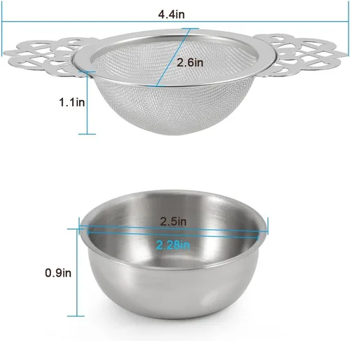 Miniatura 6 de Picowe Paquete de 2 coladores de té, coladores de té plateados de acero inoxidable para té suelto de malla fina para boca de taza de 2.5 a 4 pulgadas