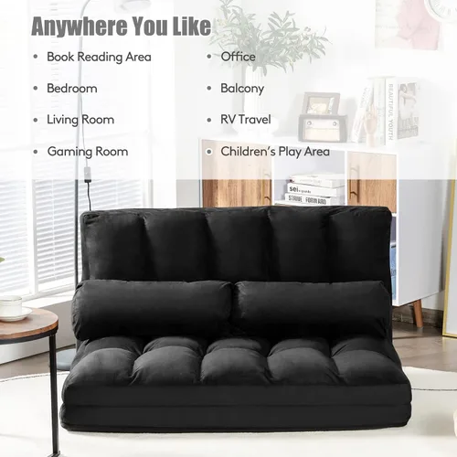 Miniatura 8 de S AFSTAR Sofá de suelo convertible, sofá de 6 posiciones con 2 almohadas extraíbles y cojín de esponja grueso, carga de 330 libras, sofá cama Negro