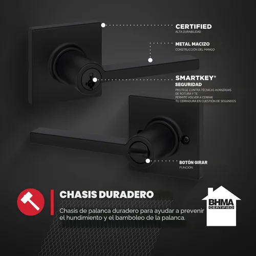 Miniatura 7 de Kwikset Casey - Manija de puerta de entrada con cerradura y llave, palanca exterior reversible con cerradura segura, para entrada principal y Negro