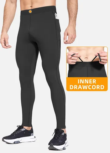 Miniatura 2 de BALEAF Mallas de forro polar para hombre, pantalones térmicos de ciclismo, resistentes al agua, con cremallera, bolsillos, para invierno, cálido