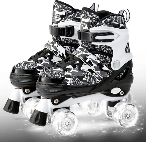 Kuxuan Skates Patines ajustables de camuflaje para niños y niñas con ruedas iluminadas, divertidos patines iluminadores para niños, niñas y jóvenes