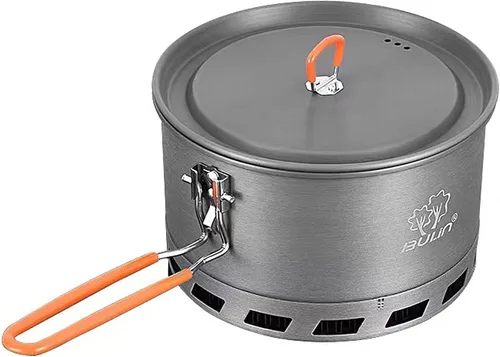 Bulin Olla de camping, 2.1 L de alta eficiencia para mochileros, juego de utensilios de cocina ultraligeros con mango a prueba de calor e