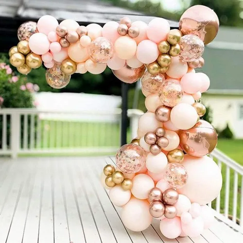 Juego de 96 globos de color naranja macarón con globos de oro rosa cromado con 4D Globos para decoración de fiesta de cumpleaños o baby shower