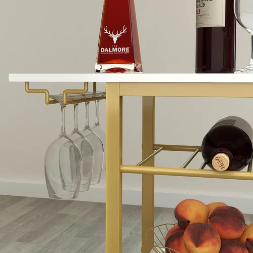 Miniatura 6 de LAATOOREE Carrito de bar, carrito de servicio de bar en casa, carrito móvil de bebidas de 4 niveles, estante de cocina rodante con soporte para vino
