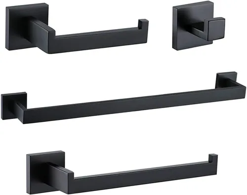 TURS Juego de 4 piezas de accesorios de baño de color negro, juego de toallero de acero inoxidable, soporte para toallas de mano, soporte para papel