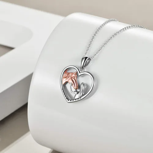 Miniatura 2 de YFN - Collar con dije de caballo de plata fina para niñas, regalo de caballos para mujeres y niñas (collar de caballo con una niña color rosa)
