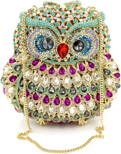 Miniatura 3 de UMREN Lindo bolso de mano de búho para mujer, bolso de noche de cristal, bolso de lujo con diamantes de imitación para boda y fiesta