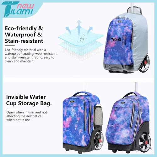 Miniatura 92 de NEW TILAMI Mochila con ruedas de 19 pulgadas con bolsa de almuerzo para niñas y niños, mochila para laptop con ruedas, bolsa de mano duradera