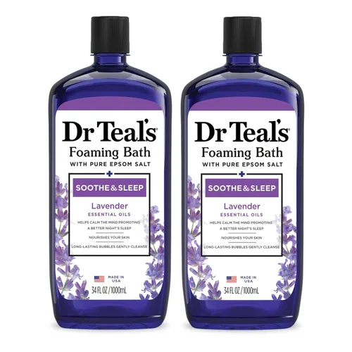 Dr Teal's Baño espumoso con sal pura de Epsom, calma y duerme con lavanda, 34 onzas líquidas (paquete de 2)