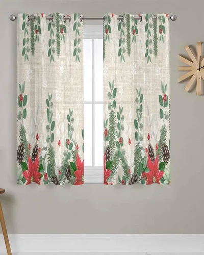 Miniatura 3 de Cortinas traslúcidas de eucalipto de Navidad de 39 pulgadas de largo, juego de 2 paneles de cortinas para cocina, dormitorio, sala de estar