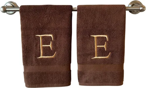 Miniatura 295 de Toalla de mano con inicial beige para baño, toalla bordada decorativa de calidad de hotel de lujo con monograma para tocador, spa, certificado