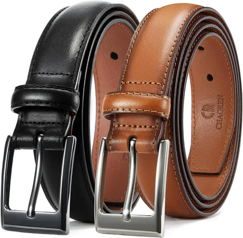 CHAOREN Cinturón de vestir para hombre, 2 unidades, cinturón de cuero de 1 18 pulgadas para hombre, compañero perfecto para zapatos de vestir para