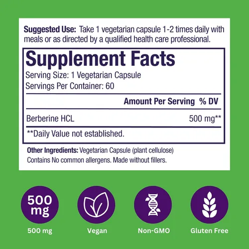 Miniatura 6 de Paradise Herbs, Extracto de berberina, 500 mg, suplemento de berberina pura y potente, vegano, sin OMG, sin gluten, 60 cápsulas vegetarianas