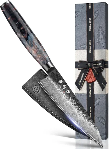 Miniatura 10 de Cuchillo de chef japonés Kiritsuke de 8.27 pulgadas con núcleo VG10, cuchillo profesional de Damasco forjado a mano de 67 capas con mango