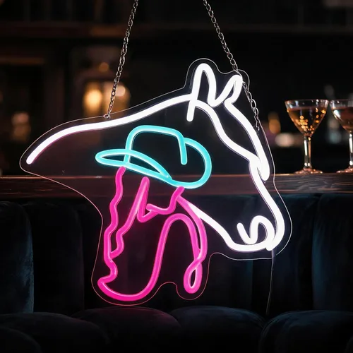 Miniatura 7 de Letrero de neón de caballo vaquera, luz de neón de mujer caballo, luz LED de señora caballo, letrero LED de vida campestre, decoración de pared