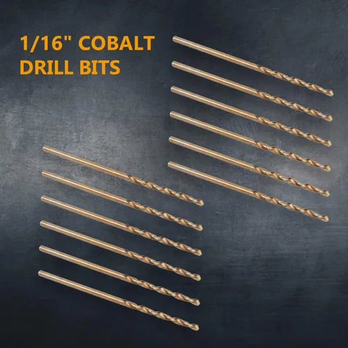 Miniatura 2 de POWERTEC Brocas de cobalto de 1/16 pulgadas, paquete de 12 unidades, 1-3/4 pulgadas de longitud, brocas M35 HSS Jobber con punta de 135°
