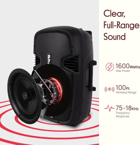 Miniatura 2 de Sistema de altavoces portátil para karaoke Pyle PA - Altavoz activo alimentado de 1600W compatible con Bluetooth, batería recargable, ruedas