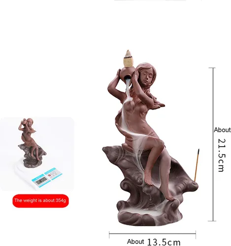 Miniatura 6 de LISAY Quemador de incienso de cascada de sirena, soporte de incienso de cerámica hecho a mano, arenas moradas, incensario para decoración del hogar