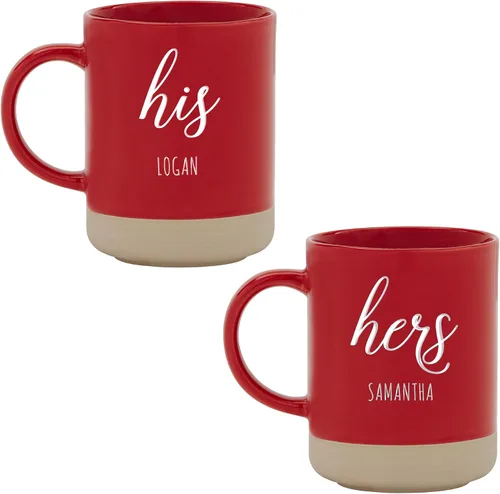 Let's Make Memories Juego de 2 tazas de cerámica personalizadas, para el día de San Valentín, para parejas, para bodas, aniversarios, color rojo,