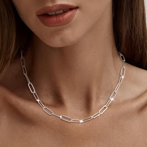 Miniatura 2 de MBW Collar de cadena de clip de plata para mujer, delicado collar de gargantilla de plata de ley para mujer, collar de eslabones simples, largos