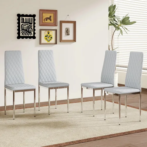 Miniatura 11 de Juego de 8 sillas de comedor modernas, sillas de cocina tapizadas minimalistas con respaldo alto, sillas laterales sin brazos con patas de metal