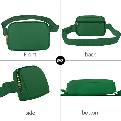 Miniatura 2 de VOROLO Riñonera para mujeres y hombres, bolsa cruzada, bolsa de cinturón con correa ajustable, Verde profundo, 8 x 2 x 5,5 pulg.