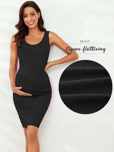 Miniatura 4 de Glampunch Vestido de maternidad sin mangas para mujer, de punto acanalado, ajustado, para embarazo, para uso diario o baby shower