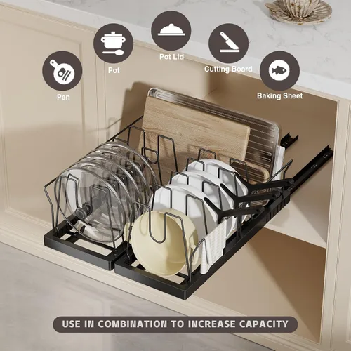 Miniatura 2 de Magheo Organizador de ollas y sartenes debajo del gabinete, organizador de tapa extraíble extensible de 22 pulgadas de profundidad y almacenamiento