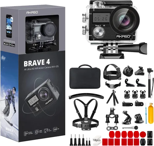 AKASO Cámara de acción Brave 4 con kit de accesorios 60 en 1