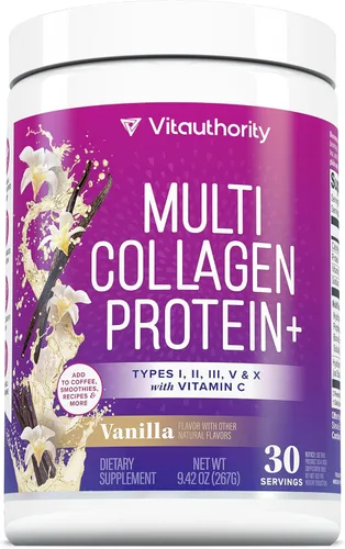 Miniatura 10 de Proteína de colágeno múltiple + creatina 0.18 oz de monohidrato de creatina con colágeno tipos I, II, III, V y X Apoyo para el cabello, la piel