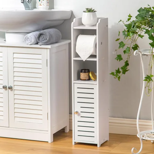 AOJEZOR - Soporte para papel higiénico: gabinete de almacenamiento para baño pequeño con soporte para rollo de papel, ideal para colocar junto al