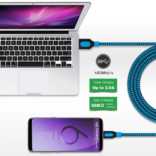 Miniatura 5 de Canjoy Cable USB tipo C, paquete de 3 cargadores trenzados tipo C de 10 pies, cable de carga rápida compatible con Samsung Galaxy S10 S10+ S10e S8