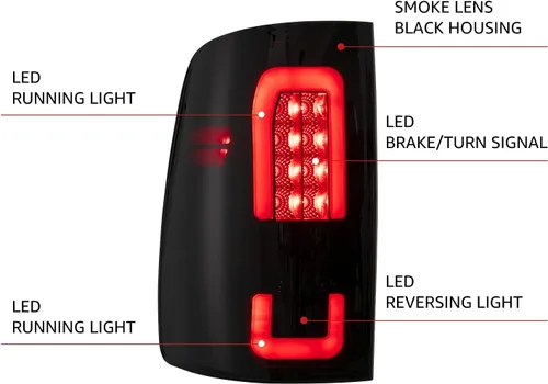 Miniatura 2 de HAKA TOUGH Conjunto de luces traseras LED para Dodge Ram 1500 2009-2018 Dodge Ram 2500/3500 2010-2018 2010-2018 luces traseras ahumadas negras