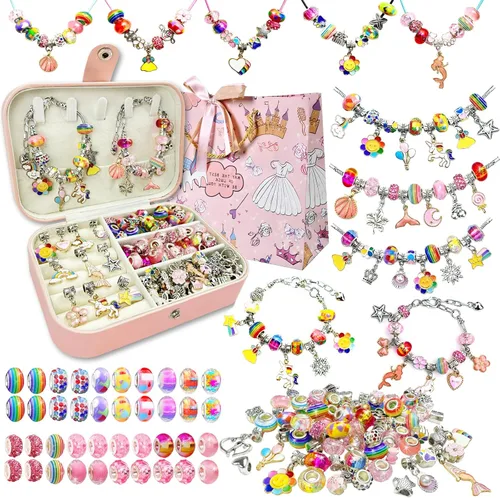 Kit de Fabricación de Pulseras de Abalorios para Niñas de 8 a 12, Kit de Joyería de Bricolaje con Caja, Artes y Manualidades para Niños de 6 a 8