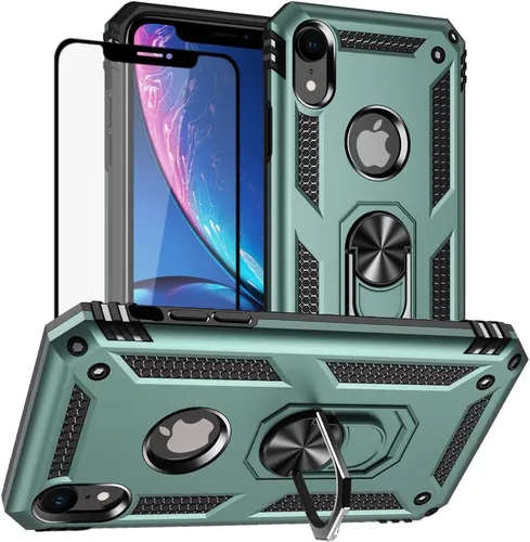 Miniatura 13 de Yiakeng Funda para iPhone XR, iPhone XR con protector de pantalla, fundas protectoras de grado militar con anillo para iPhone XR (negro)