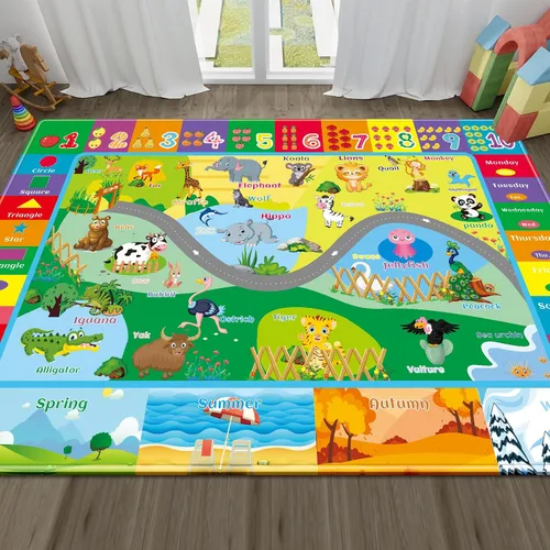 Miniatura 7 de Alfombras infantiles de 5 x 7 pies para sala de juegos, alfombra de juegos con zoológico para habitación de niños, alfombra educativa del alfabeto
