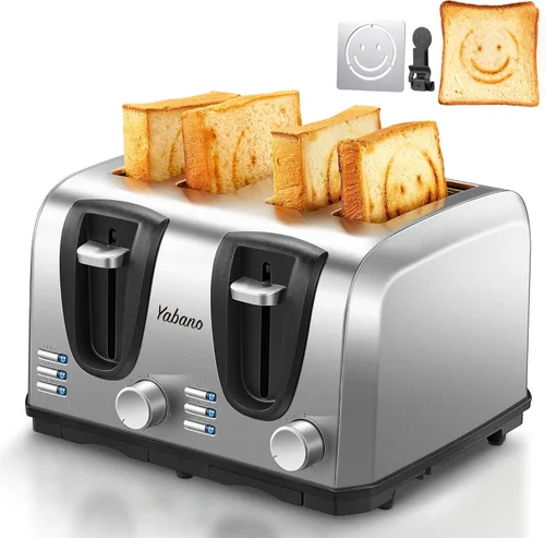 Miniatura 10 de Yabano Tostadora Retro de Bagel - 2 Rebanadas, 2 Ranuras Extra Anchas, 7 Ajustes de Tostado, Descongelación/Bagel/Cancelar, Bandeja Extraíble