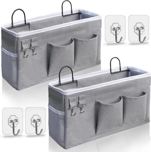 Kanrichu 2 cestas colgantes para organizar, cesta de almacenamiento de pared de tela, organizador de pared para armario, cocina, dormitorio, Gris (2