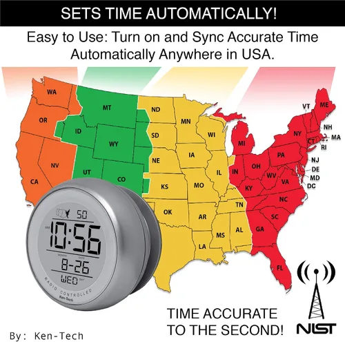 Miniatura 4 de T-4660 Reloj atómico con ventosa resistente al agua, color plateado